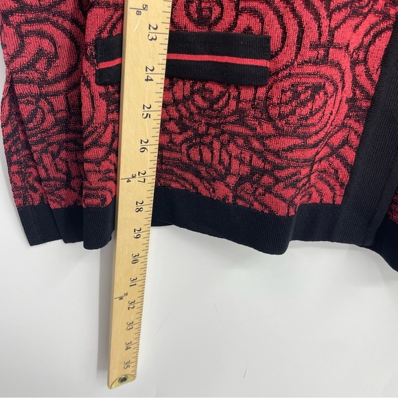 Exclusively Misook red rose black print button up knit cardigan sweater 2X - Picture 3 of 6